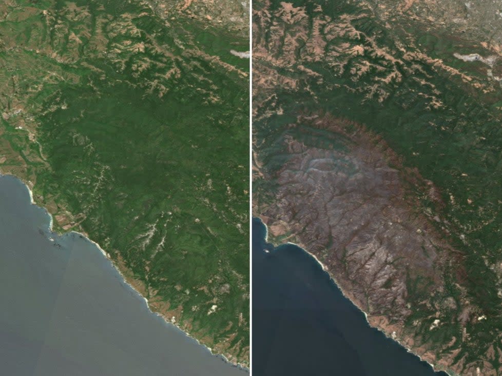 The scar across the landscape left behind following a massive wildfire east of San Jose in California, as seen from space  (ESA/Copernicus Sentinel 2)