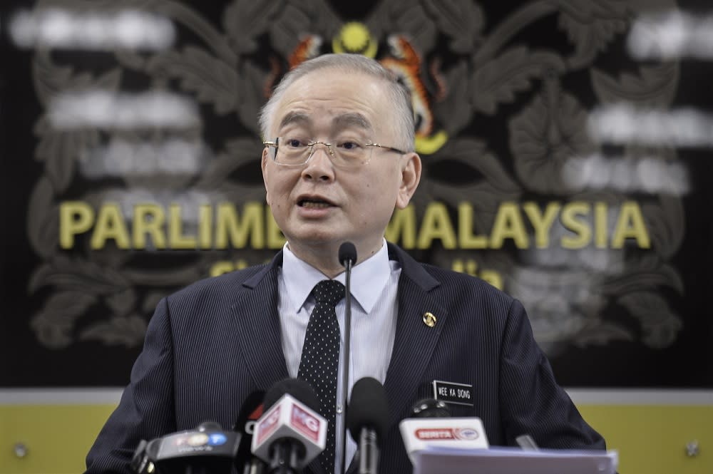 Transport Minister Wee Ka Siong speaks during a press conference at Parliament in Kuala Lumpur July 21, 2020. ― Picture by Miera Zulyana
