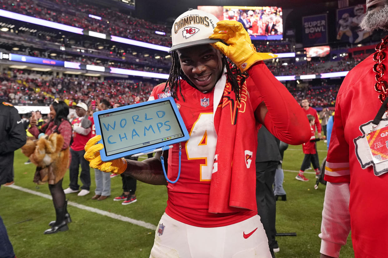 Kansas City Chiefs wide receiver Rashee Rice (4) helped his team win a Super Bowl as a rookie. (AP Photo/Steve Luciano)