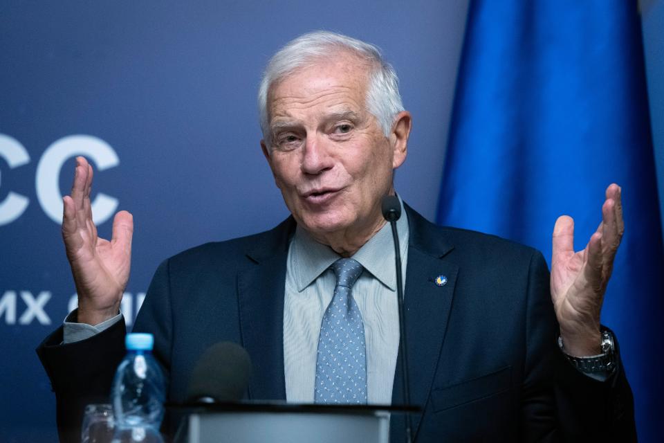 EU High Representative for Foreign Affairs Josep Borrell attends the press conference in Kyiv (AP Photo/Efrem Lukatsky)