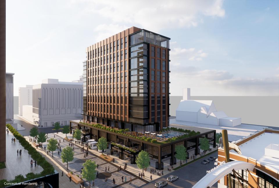 A rendering for a proposed residential building at 2250 Woodward