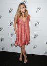 <p>Mary-Kate and Ashley’s sister looked summery in this pink sleeveless dress. <i>[Photo: Rex]</i></p>