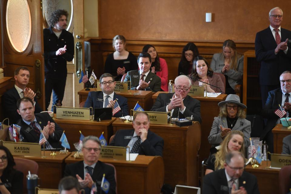 Rep. Tony Venhuizen, R-Sioux Fall, sits in the middle left corner of the South Dakota House of Representatives on Tuesday, Jan. 9, 2024 at the South Dakota State Capitol in Pierre.