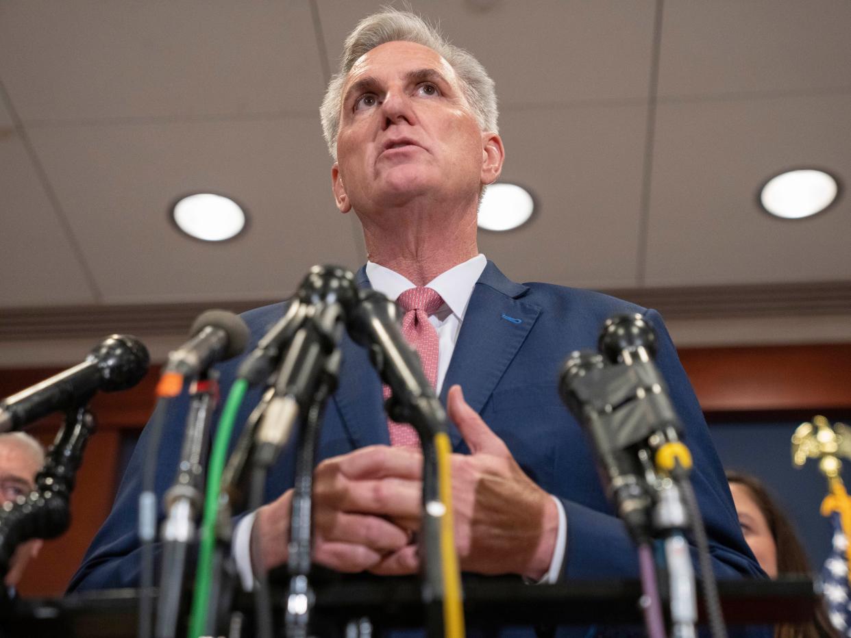 House Minority Leader Kevin McCarthy, of Calif., speaks during a news conference, Nov. 15, 2022, after voting on top House Republican leadership positions, on Capitol Hill in Washington. The Republican Party’s narrow capture of the House majority is poised to transform the agenda in Washington, empowering GOP lawmakers to pursue conservative goals and vigorously challenge the policies of President Joe Biden and his administration. (AP Photo/Jacquelyn Martin, File)