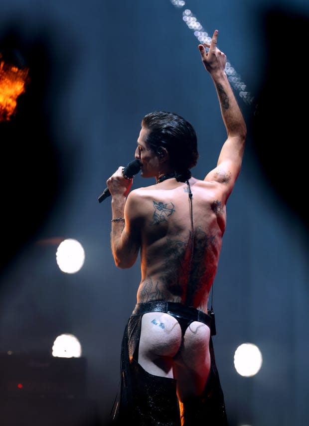 Damiano David of Måneskin performs onstage at the 2022 MTV VMAs at Prudential Center on <a href="https://parade.com/1400382/michelleparkerton/august-holidays-observances/" rel="nofollow noopener" target="_blank" data-ylk="slk:August;elm:context_link;itc:0;sec:content-canvas" class="link ">August</a> 28, 2022, in Newark, New Jersey.<p><a href="https://www.gettyimages.com/detail/1418935326" rel="nofollow noopener" target="_blank" data-ylk="slk:Dimitrios Kambouris/Getty Images;elm:context_link;itc:0;sec:content-canvas" class="link ">Dimitrios Kambouris/Getty Images</a></p>