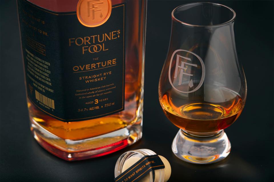 A bottle of Fortune's Fool's new whiskey, the Overture