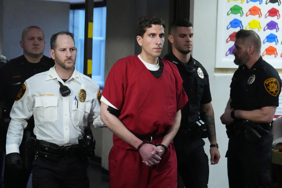 Bryan Kohberger, the suspect in the fatal stabbings of four University of Idaho students, leaves after an extradition hearing at the Monroe County Courthouse in Stroudsburg, Pennsylvania, on Jan. 3, 2023. (Matt Rourke / AP)