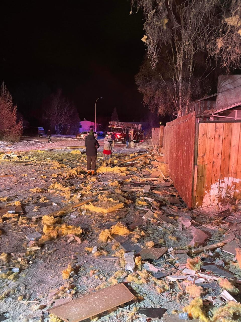 Debris from an explosion in Riverdale, a Whitehorse neighbourhood, that happened Tuesday morning. 