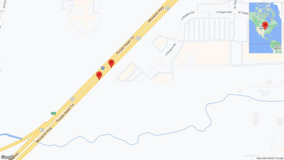 A detailed map that shows the affected road due to 'Broken down vehicle on eastbound I-35 in Olathe' on December 26th at 2:53 p.m.