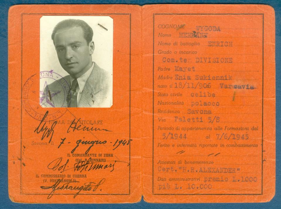 Hermann Wygoda's Italian partisan veteran ID card.