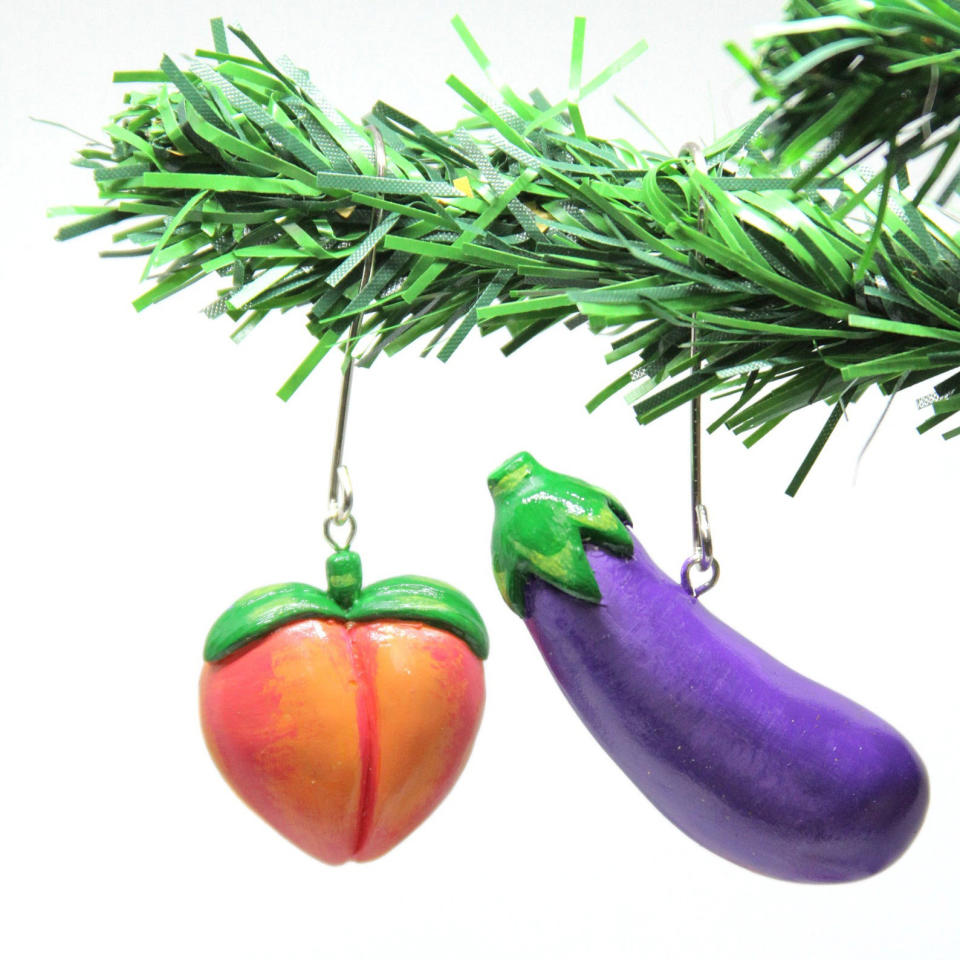 Peach & Eggplant Emoji Ornaments