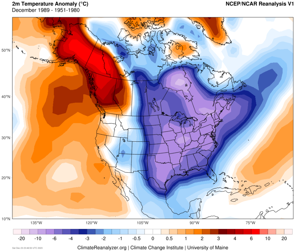 (NOAA/NCEP) December 1989 Cold Outbreak Anomaly