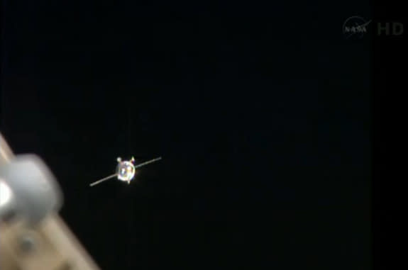 The Russian Progress 51 nears the International Space Station after a glitch involving a navigational antenna. Image released April 26, 2013.