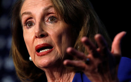 Speaker of the House Nancy Pelosi addresses guests at an event hosted by the Economic Club of Washington in Washington, U.S., March 8, 2019. REUTERS/Kevin Lamarque