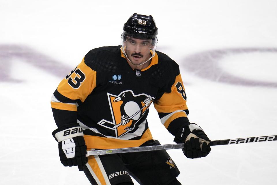 The Pittsburgh Penguins' Matt Nieto skates during the first period of a preseason game against the Columbus Blue Jackets