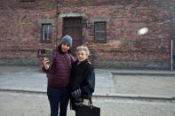 Lee Aldar the granddaughter of Jona Laks takes a selfie of them during a visit in the Auschwitz death camp in Oswiecim