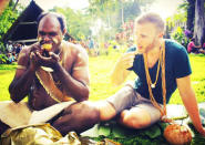 Celebrity photos: Gary Barlow has been traveling the world in the run up to the Queen’s Jubilee this summer. His latest stop has been the Solomon Islands, where he tweeted this picture. It was accompanied by the caption: “Having some tea in Solomon islands #diamondjubilee."