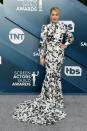 The "Dead To Me" star and SAG Awards nominee wowed in a monochrome look by Monique Lhuillier.