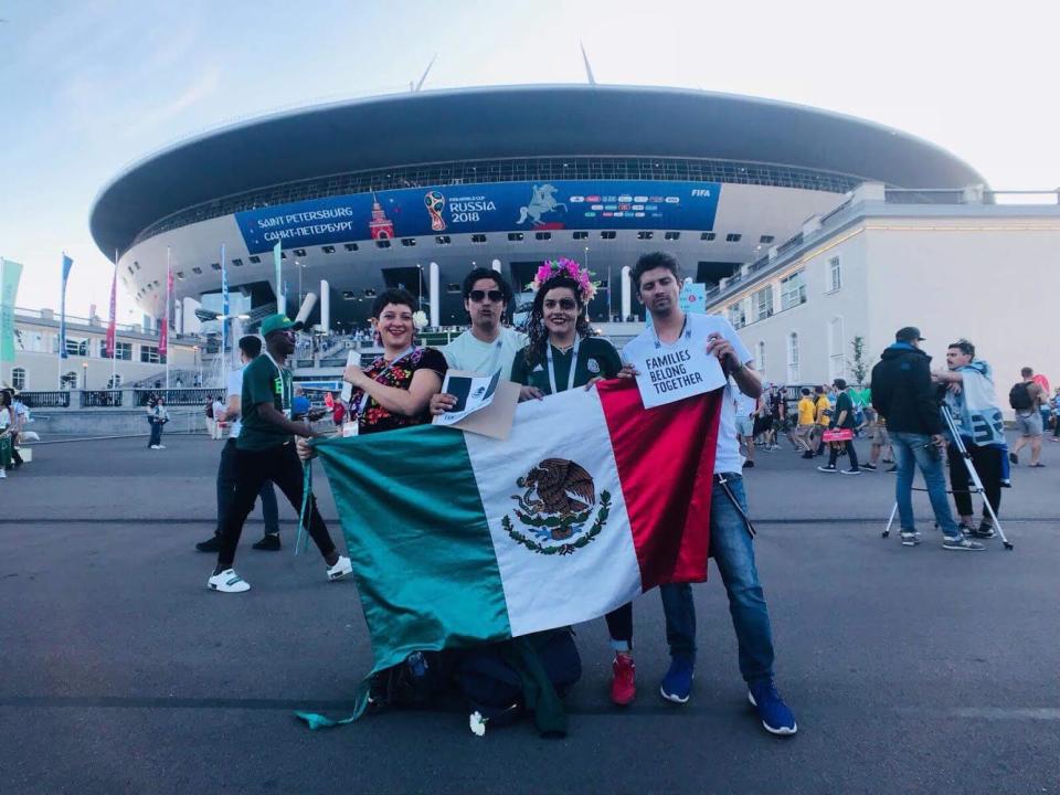 Rene Neri, Pablo Casanova, and Ruben Craviot attended the 2018 World Cup and decided to spread a message in the process. (Libeth Morales)