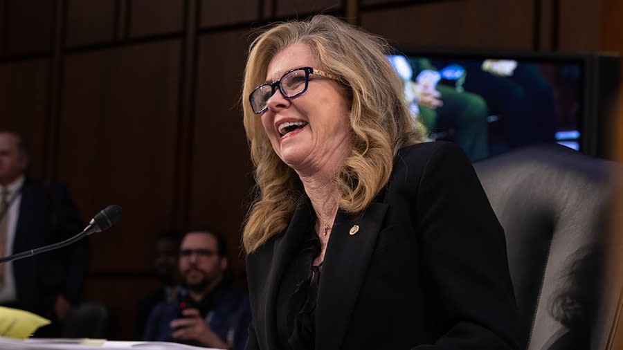 Sen. Marsha Blackburn (R-Tenn.) questions Supreme Court nominee Judge Ketanji Brown Jackson during the third day of her Senate Judiciary Committee confirmation hearing on Wednesday, March 23, 2022.