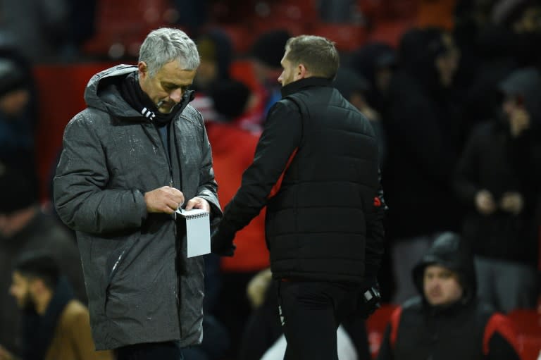 Manchester United manager Jose Mourinho is adamant United will keep going until the end of the season despite their Manchester rivals' huge lead at the top 