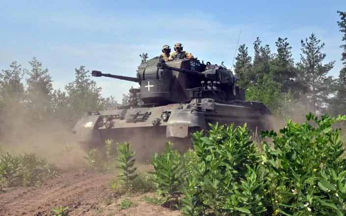 Ukrainian servicemen with a German-made self-propelled anti-aircraft vehicle