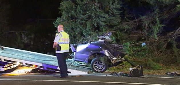 Cra split in two in crash with ambulance on the Nepean Highway at Frankston. Photo: 7News