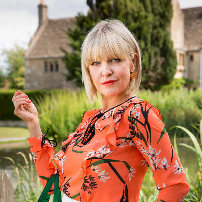 Ashley Jensen poses as Agatha Raisin