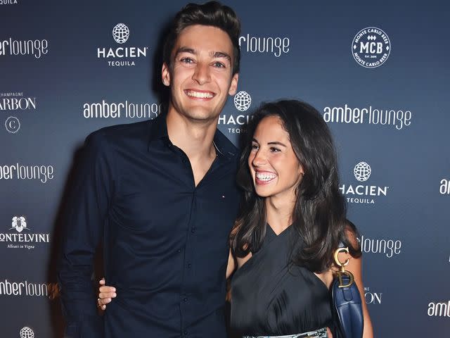 <p>Dave Benett/Getty</p> George Russell and his girlfriend Carmen Montero Mundt celebrate in the Amber Lounge following the F1 Grand Prix of Monaco 2023 at the Grimaldi Forum on May 28, 2023.