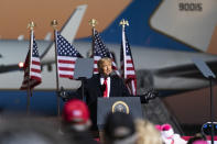 President Donald Trump speaks at a campaign rally at Rochester International Airport, Friday, Oct. 30, 2020, in Rochester, Minn. (AP Photo/Alex Brandon)