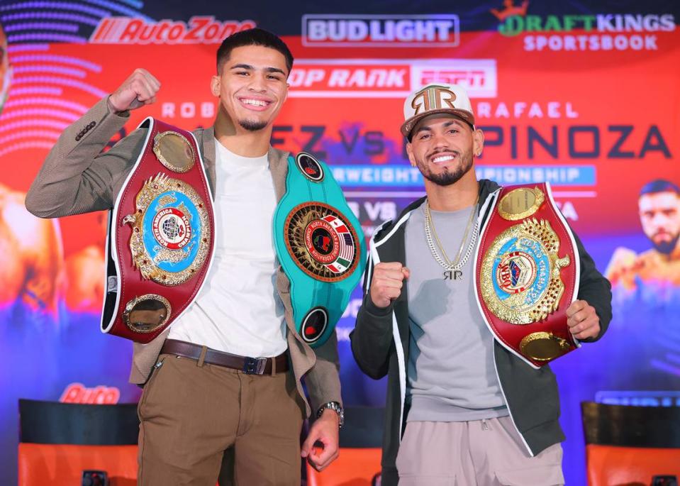 Robeisy Ramirez (der.) y Xander Zayas, las figuras cimeras de la velada de Top Rank este 9 de diciembre en el Centro Charles F. Dodge City de Pembroke Pines., Florida.