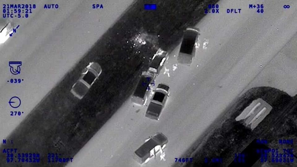 As Austin Pollice SWAT members surrounded Conditt's vehicle, top center, he detonated a bomb inside. / Credit: Texas Department of Public Safety