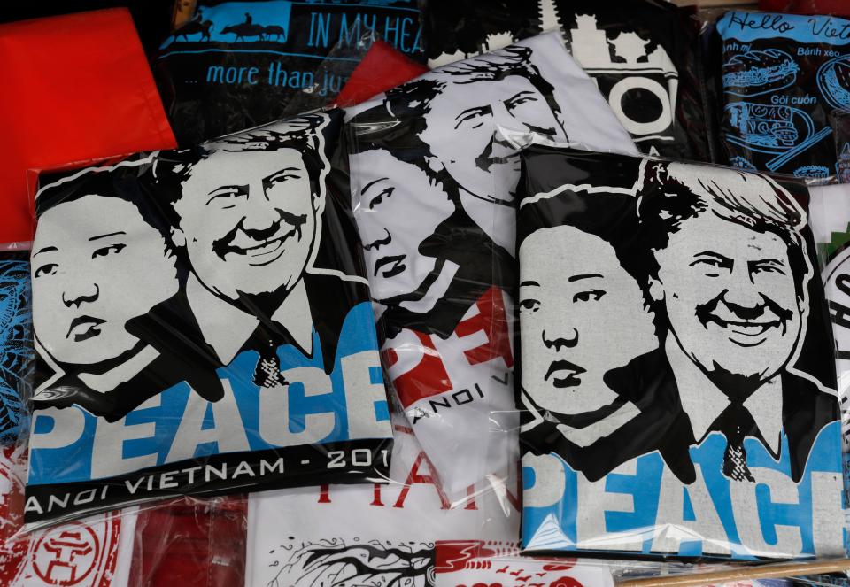 T-shirts sold in Hanoi, Vietnam, for the Trump-Kim summit in February 2019.