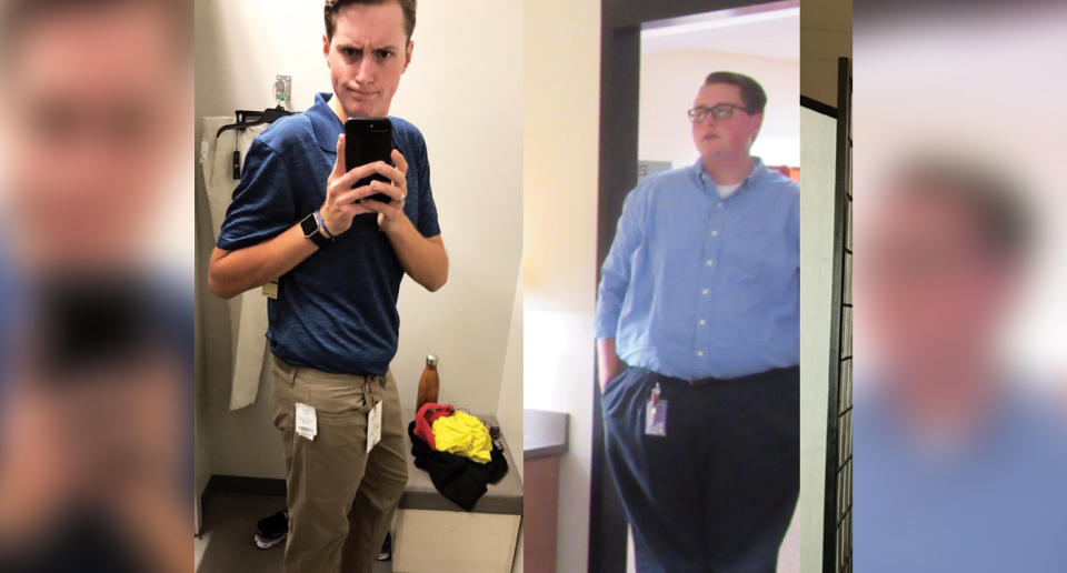 Hunnicutt, pictured after and before his weight-loss journey, started by following the Whole30 diet, before switching to counting calories and doing cardio at the gym. (Photo: Eric Hunnicutt)