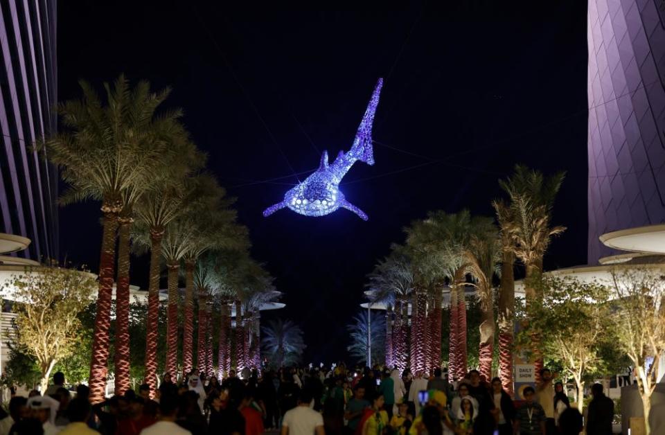 A recently unveiled 30-metre art installation of a whale shark, called Al Nehem, suspended between the four Lusail Towers, celebrating Lusail’s development and raising awareness for one of the largest endangered animals in the world at Al Sa’ad Plaza in downtown Lusail.