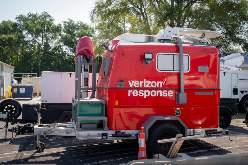 A Verizon response SPOT (satellite picocell on a trailer) which was recently used to restore service in Minden following a tornado is seen at the switch in Des Moines, Wednesday, July 17, 2024.