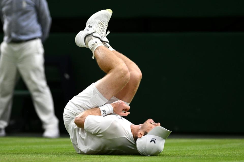 Murray appeared to suffer a groin injury while serving for the third set (Getty Images)