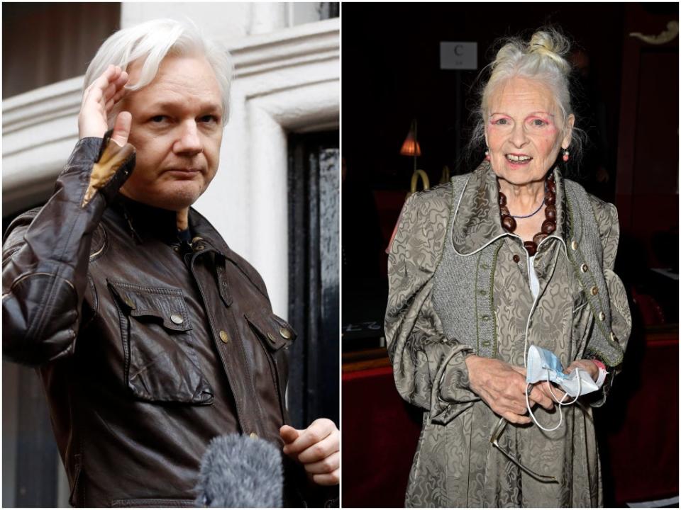 Dame Vivienne Westwood (R) has designed a kilt for Julian Assange’s wedding (AP/Getty)