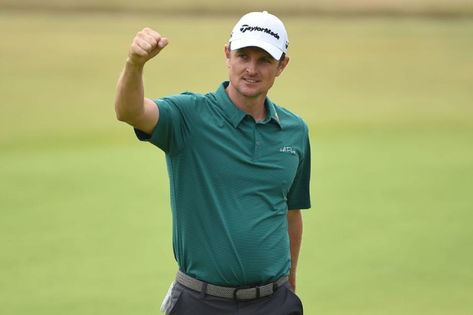 Why is Justin Rose smiling? Because he just torched Carnoustie. (Getty)