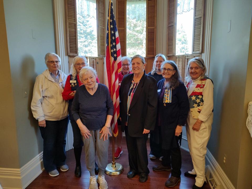 Several attended Sandy Wilson's program for the Nancy DeGraff Toll Chapter, Daughters of the American Revolution, including (front row, from left): Marcie Fix, Wilson, Susan Fortney and Jeanne Micka and (back row): Deborah Comer, Jeanna Vanderpoole and Jennifer Chesney.