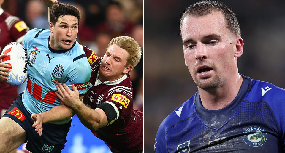 Mitchell Moses' displays for the Blues in Origin have seen calls grow louder for him to take over the Parramatta captaincy from Clint Gutherson. Pic: Getty