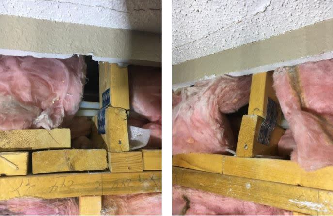 Images gathered by engineers demonstrate some of the framing issues uncovered during various inspections of the building.
