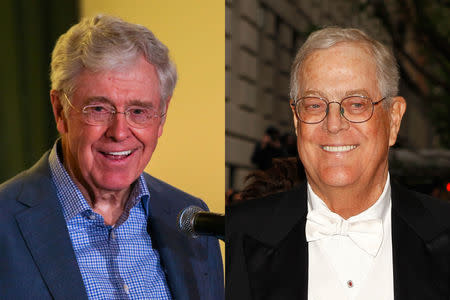 Charles Koch (L) and David Koch are pictured in this combination photo. REUTERS/Freedom Partners Chamber of Commerce/Handout/Carlo Allegri