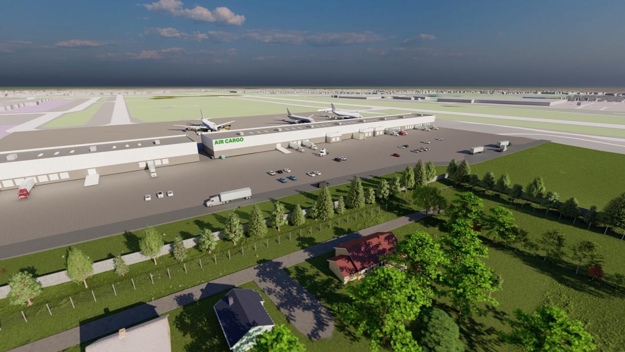 An artist's rendering of the new cargo terminal proposed for Rhode Island T.F. Green International Airport, which would boost operations for FedEx and UPS.