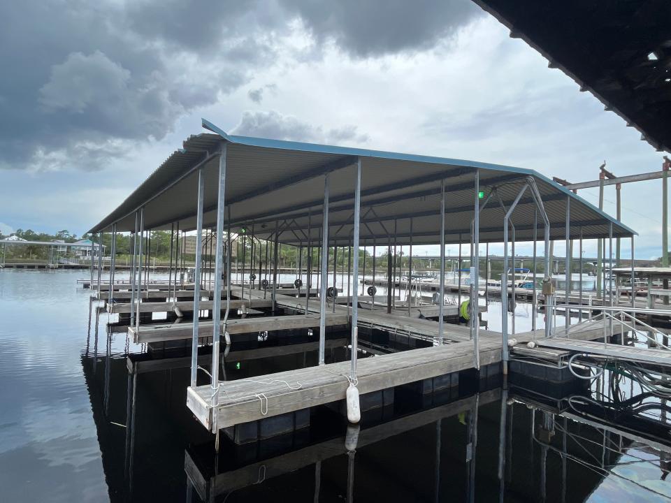 The docks at Steinhatchee River Inn and Marina. They're mostly empty as Hurricane Idalia approaches and threatens to pummel Steinhatchee, Fl. on Aug. 29, 2023.