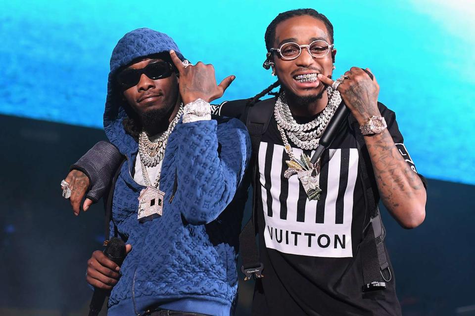 <p>Nicholas Hunt/Getty</p> Offset and Quavo in 2019