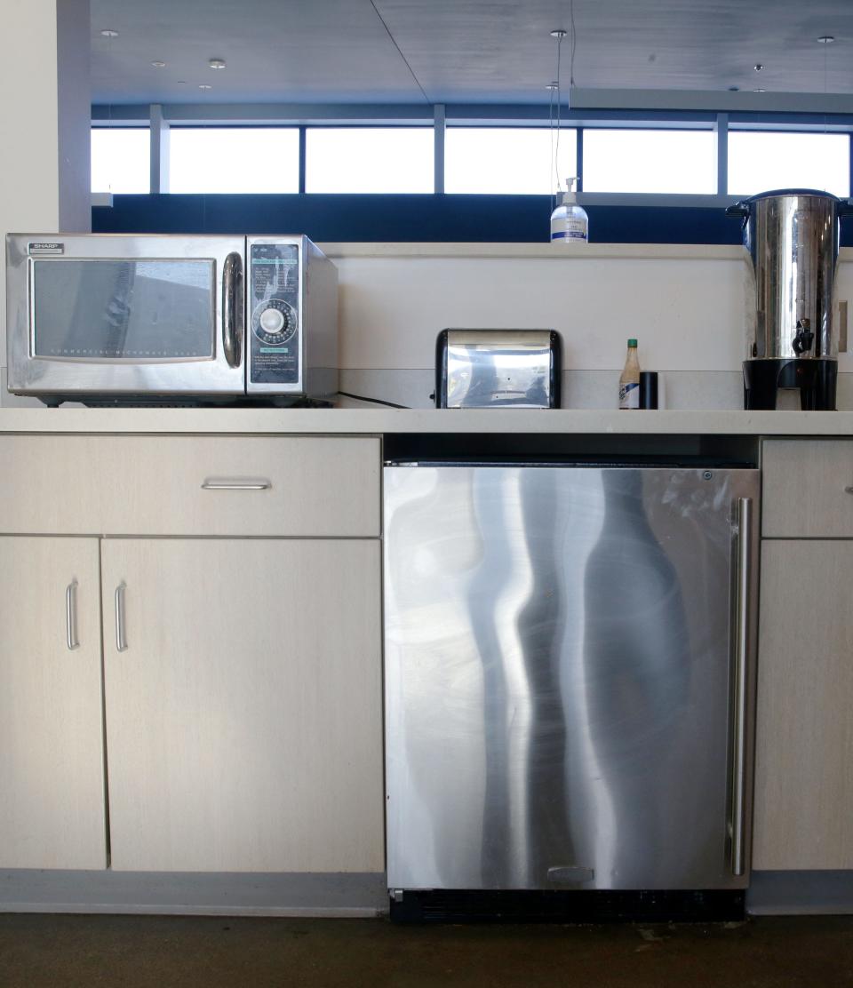 Basic kitchen appliances are pictured at Shelter House's winter emergency shelter Tuesday, Dec. 12, 2023 in Iowa City, Iowa. The non-profit is seeking single serve meals to provide, as the building is not equipped with a commercial kitchen.