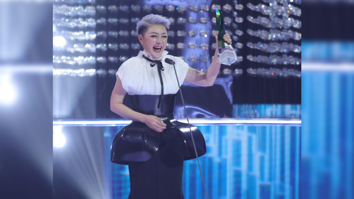 Quan Yi Fong reclaimed her trophy for Best Programme Host this year, marking her ninth win in this category. PHOTO: Mediacorp