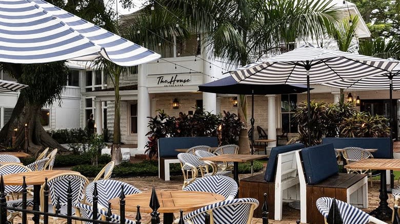 Striped chairs and umbrellas