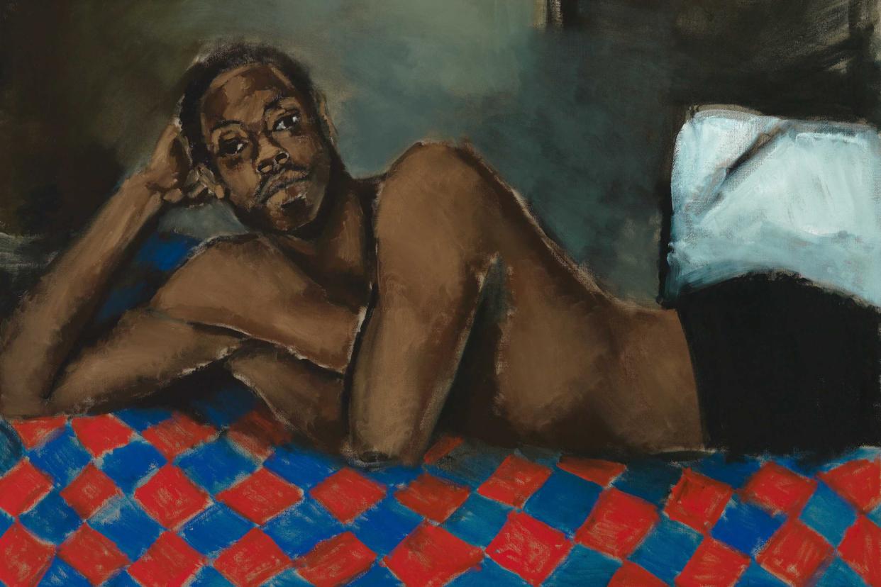 <p>Detail from Tie the Temptress to the Trojan 2018</p> (Lynette Yiadom-Boakye)